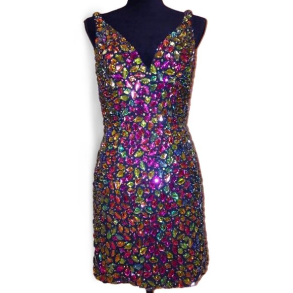 Luxury Couture Designer Crystals Beaded Runway Glamorous Cocktail Party Dress NW - Picture 11 of 12